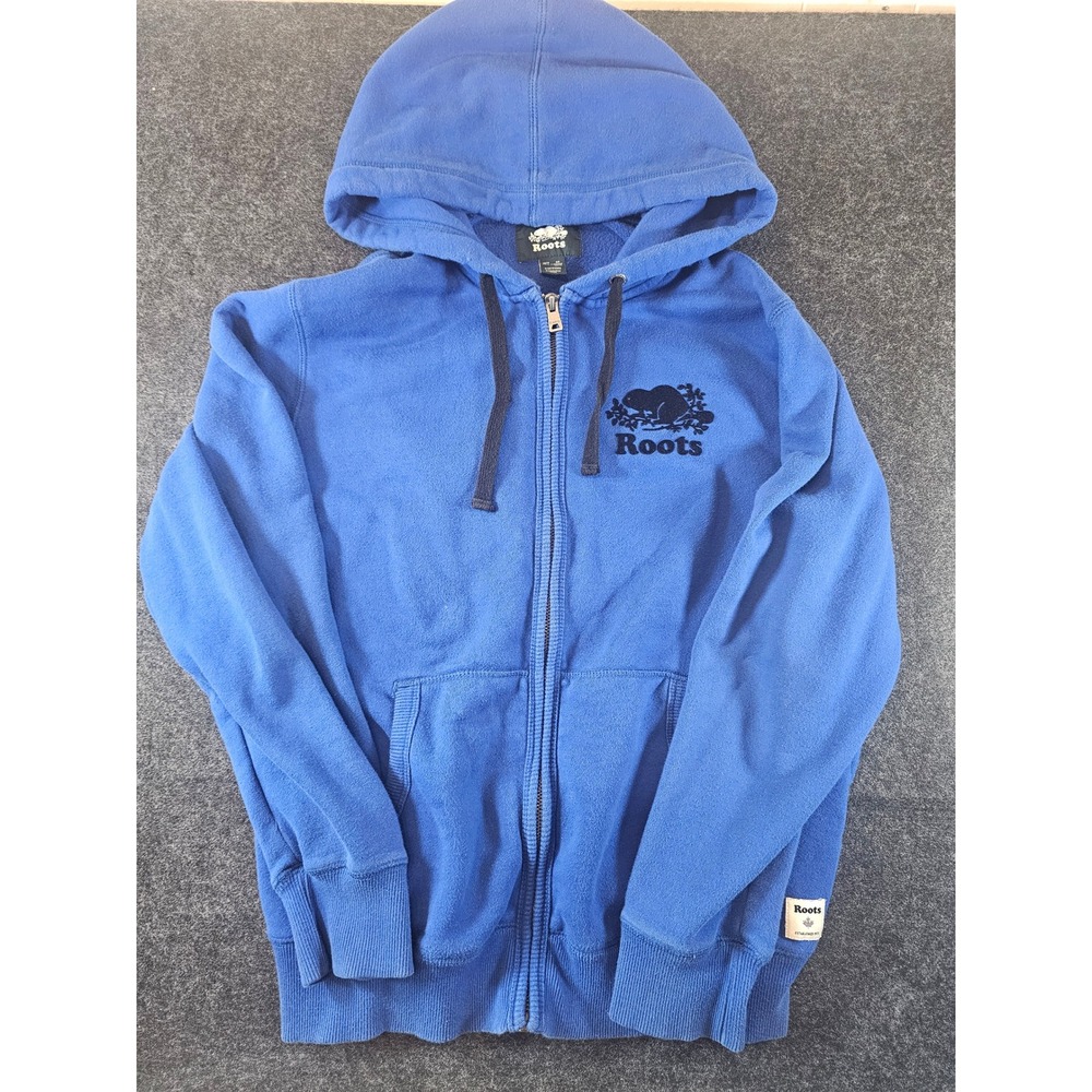 Roots Full Zip Hoodie Women S Blue Organic Cotton Logo Fleece Sweatshirt Canada